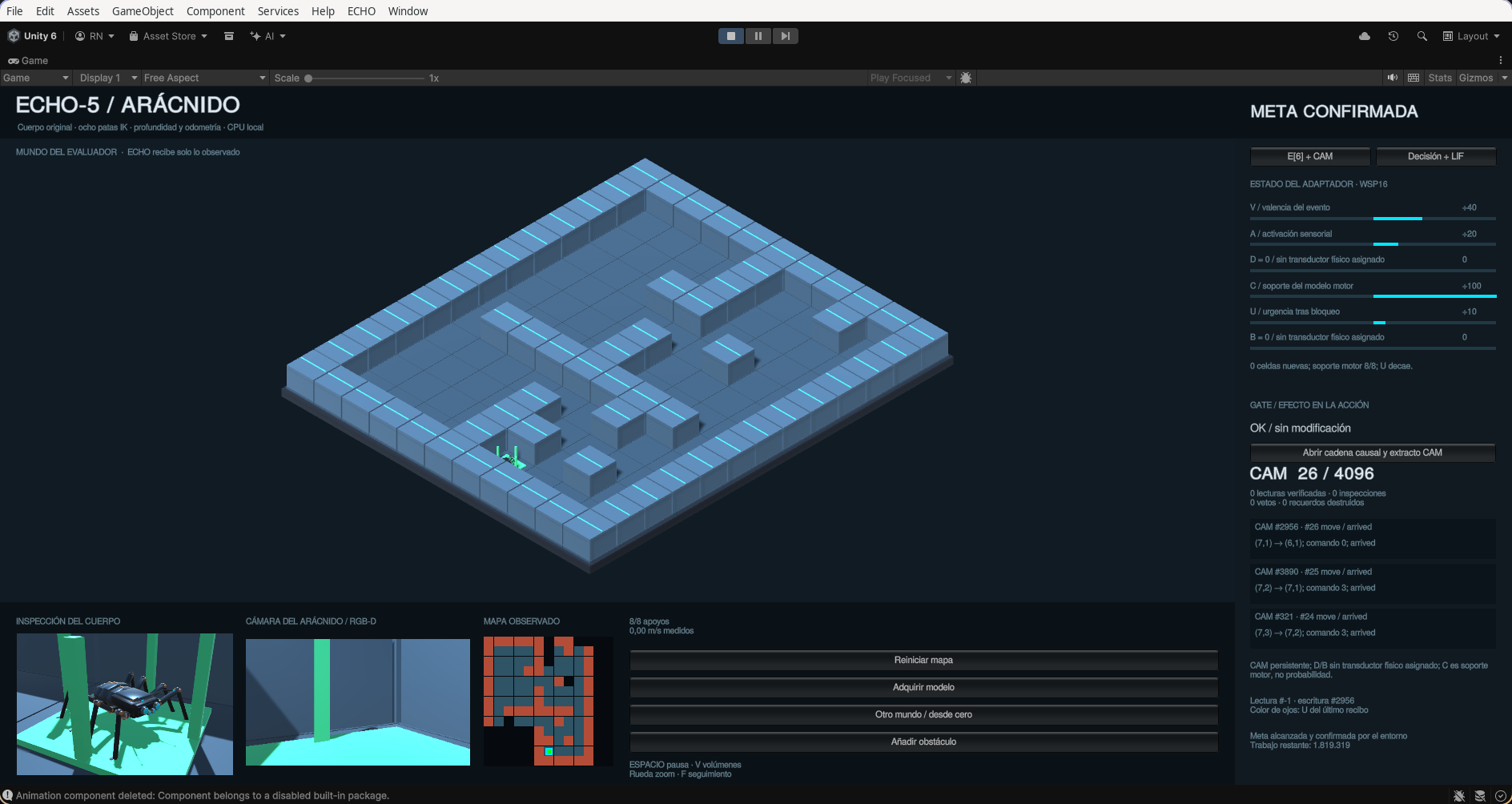 Arácnido de echo-unity en una captura real de Station 1.0